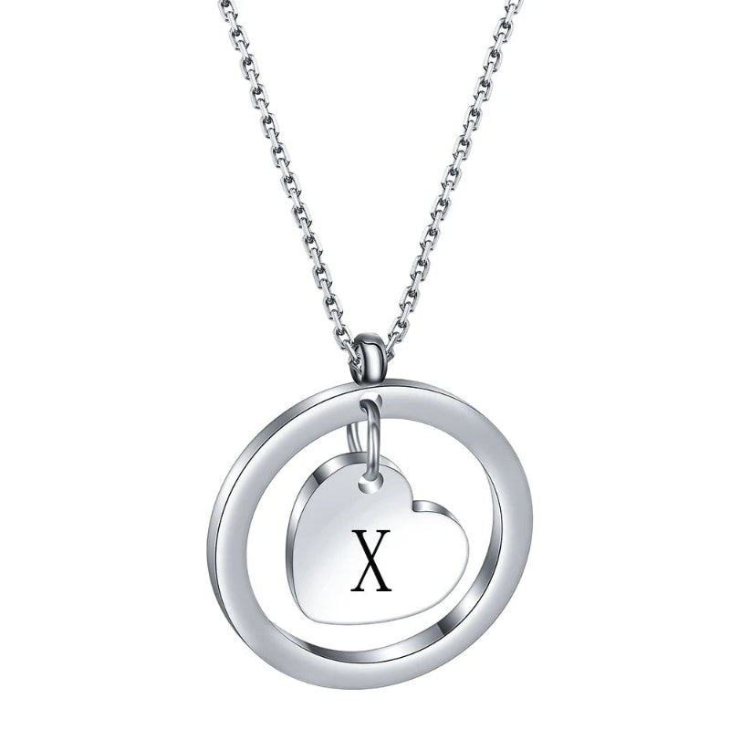 Dangle Heart Initial X Necklace