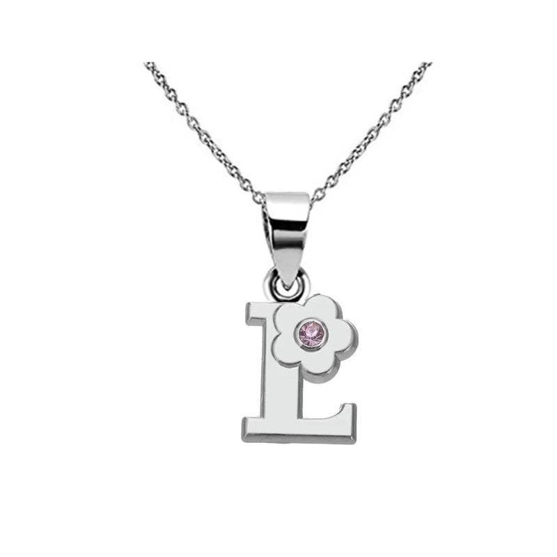 Initial Necklace With Crystal Flower