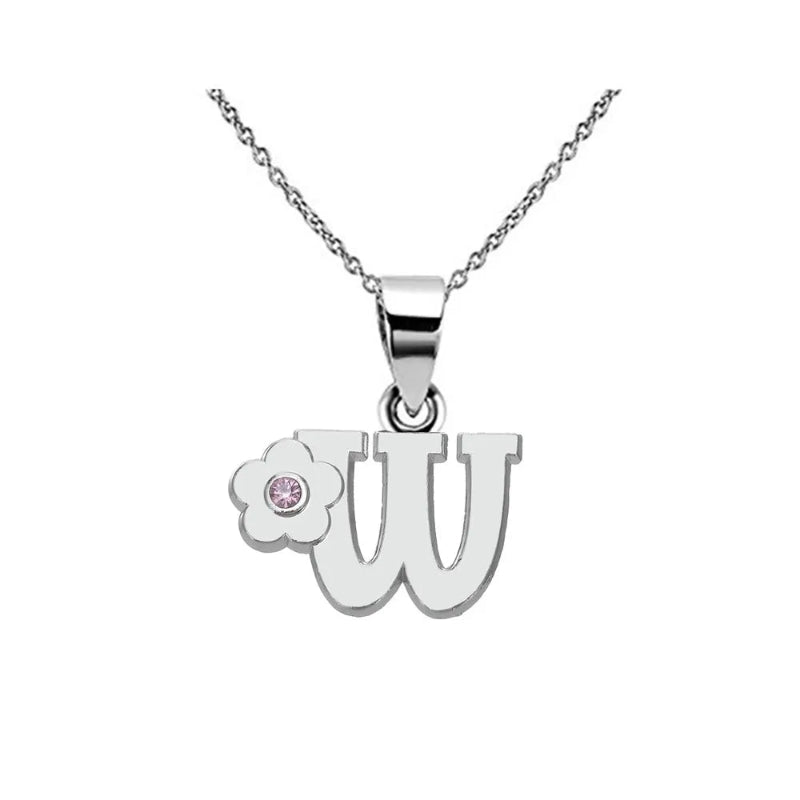 Initial Necklace With Crystal Flower