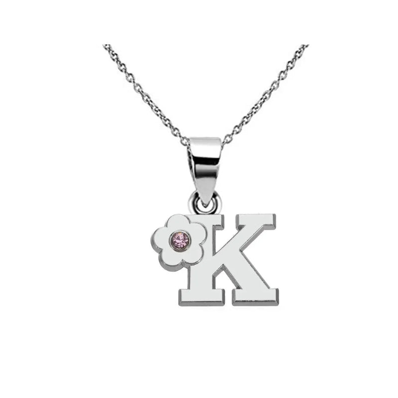 Initial Necklace With Crystal Flower