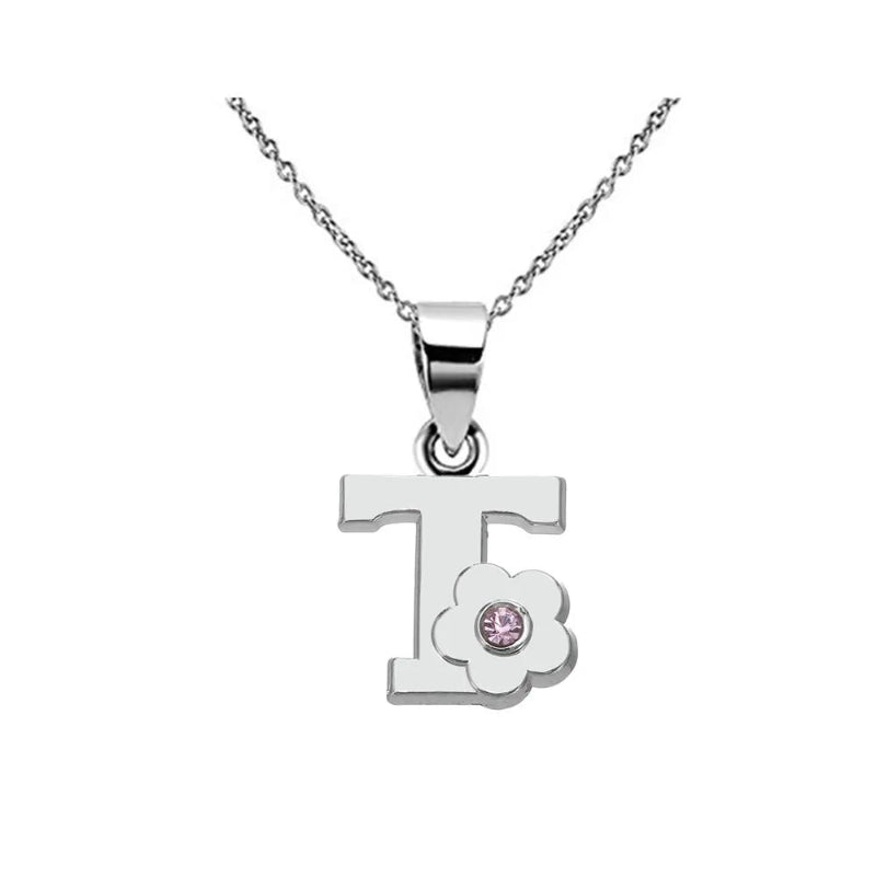 Initial Necklace With Crystal Flower