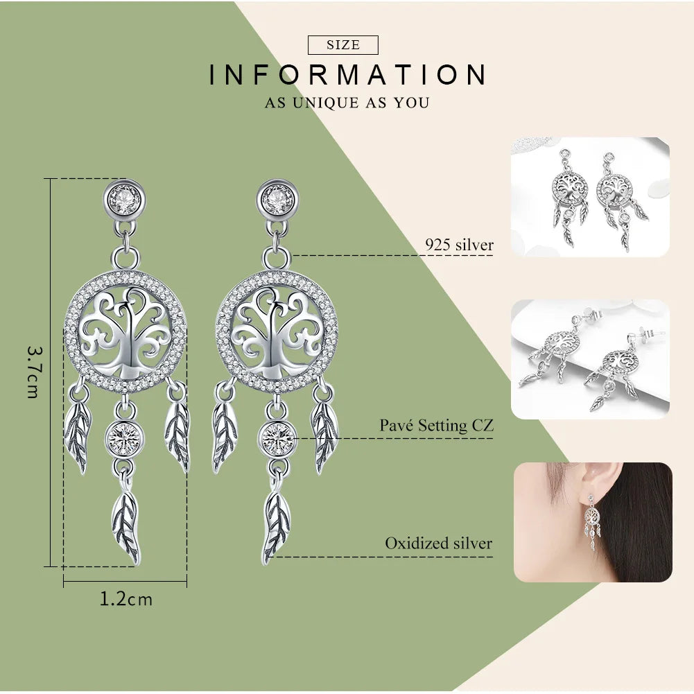 Tree of Life Dream Catcher Drop Earrings