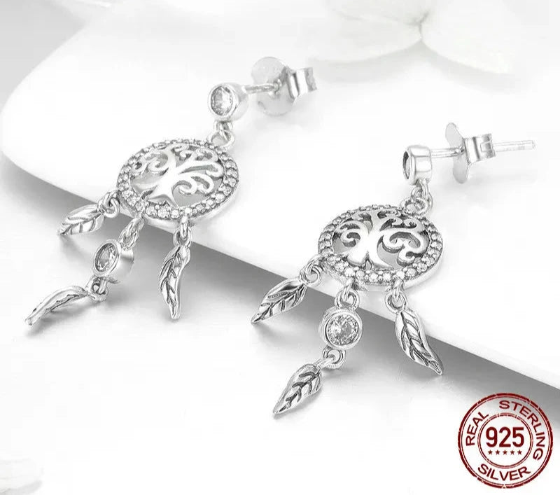 Tree of Life Dream Catcher Drop Earrings