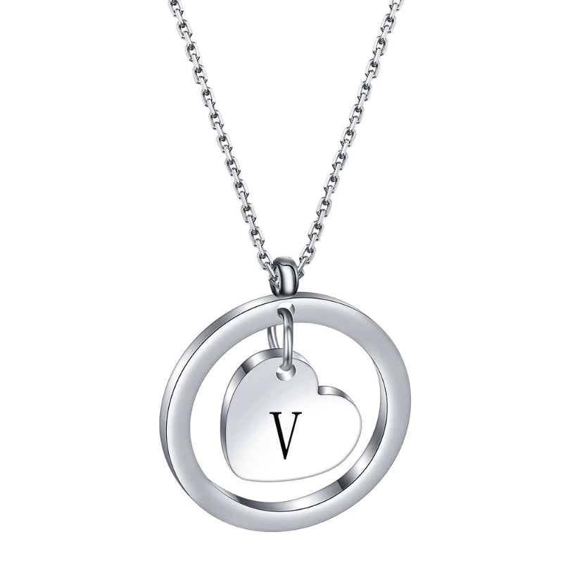 Dangle Heart Initial V Necklace