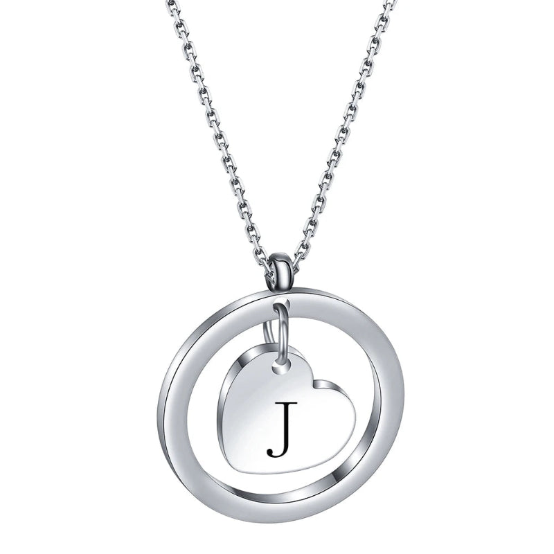 Dangle Heart Initial J Necklace