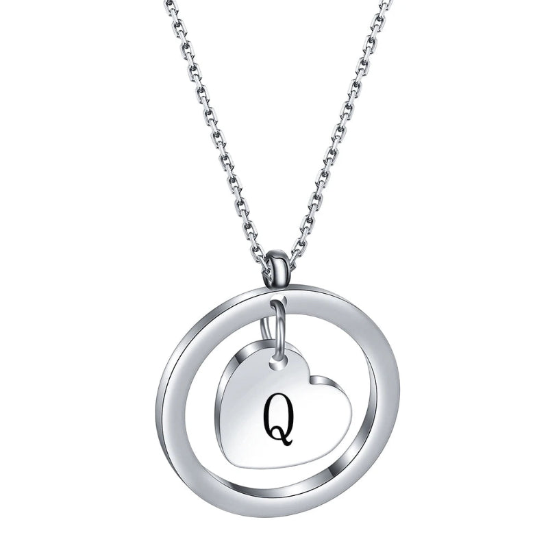 Dangle Heart Initial Q Necklace