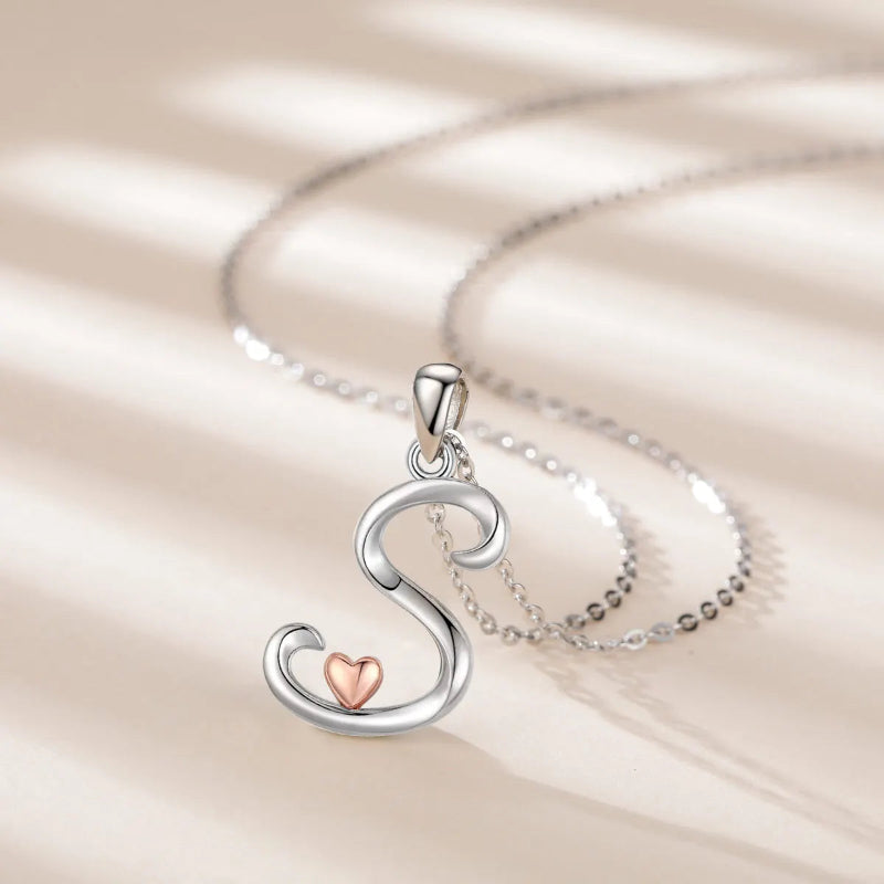 Initial Necklace With Adorable Rose Gold Heart