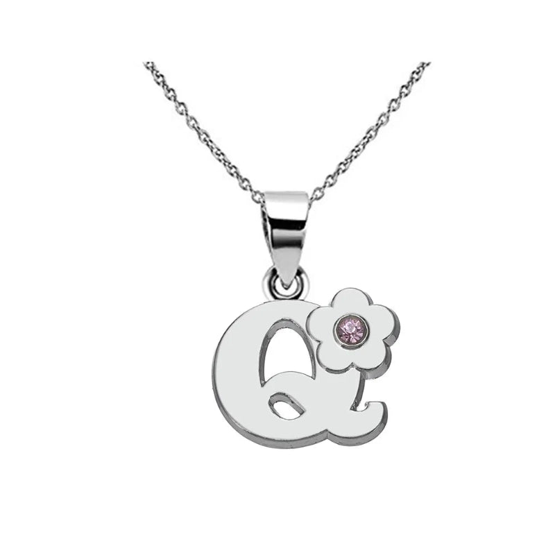 Initial Necklace With Crystal Flower