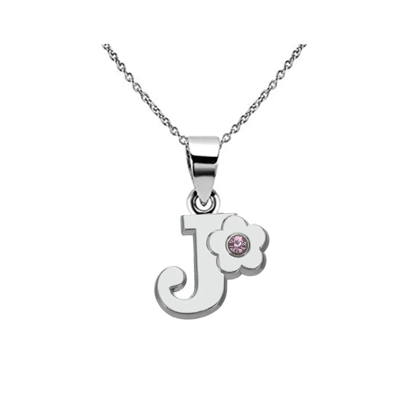 Initial Necklace With Crystal Flower
