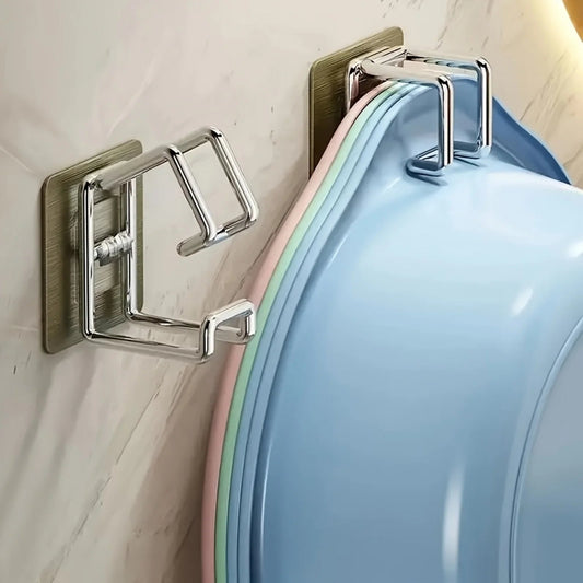 Stainless Steel Adhesive Wall Hook – No-Drill Kitchen & Bathroom Organizer (1/2/4/6 Pcs)