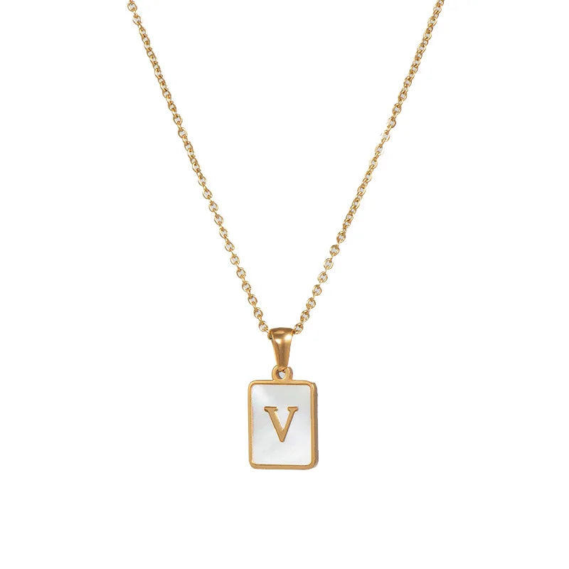Minimalist Mother of Pearl Initial Necklace