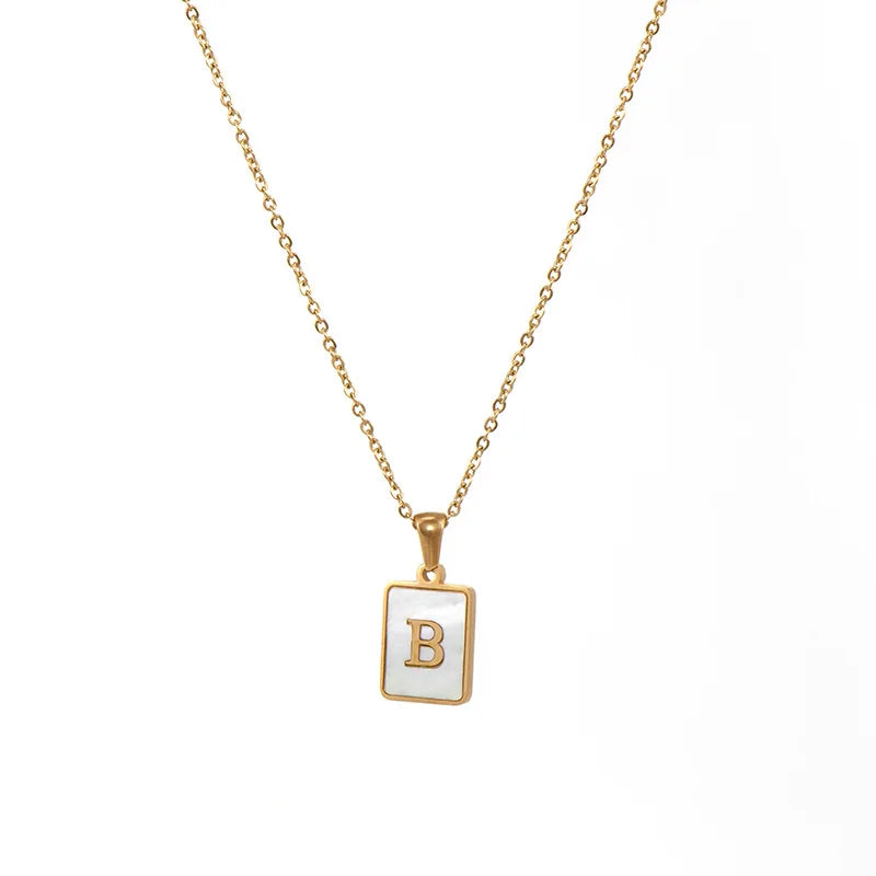 Minimalist Mother of Pearl Initial Necklace