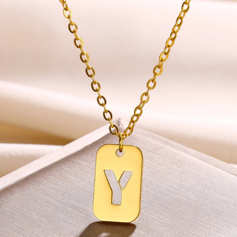 Hollow Rectangle Initial Necklace
