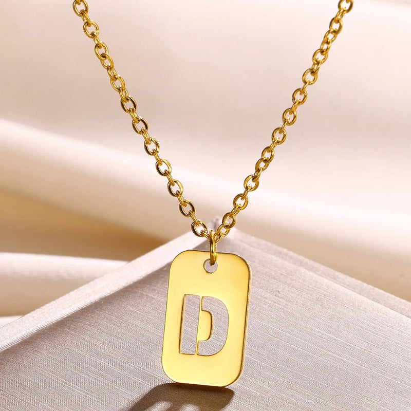 Hollow Rectangle Initial Necklace