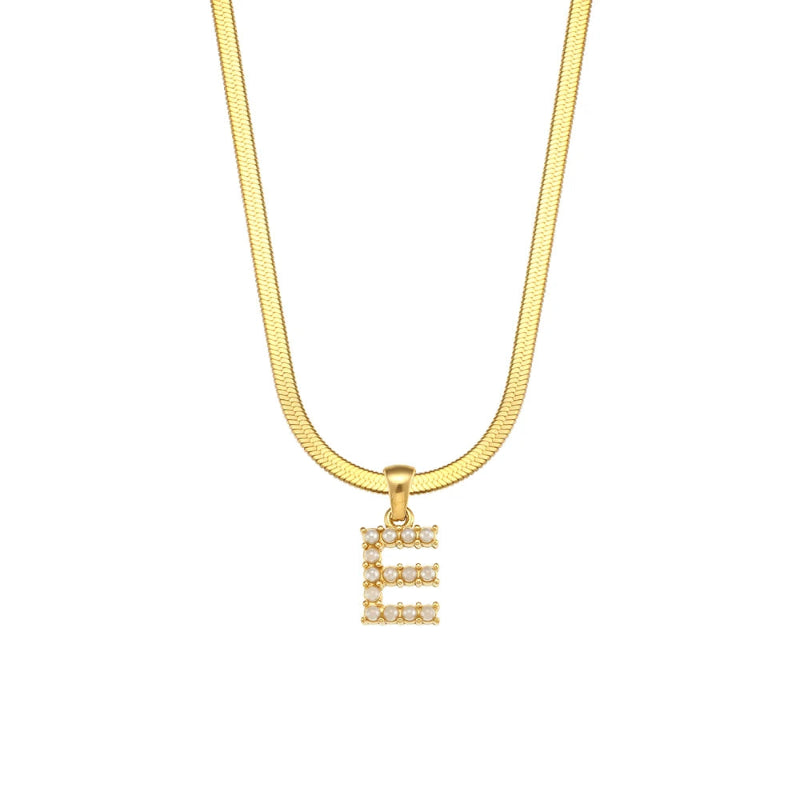 Pearl Herringbone Initial Necklace
