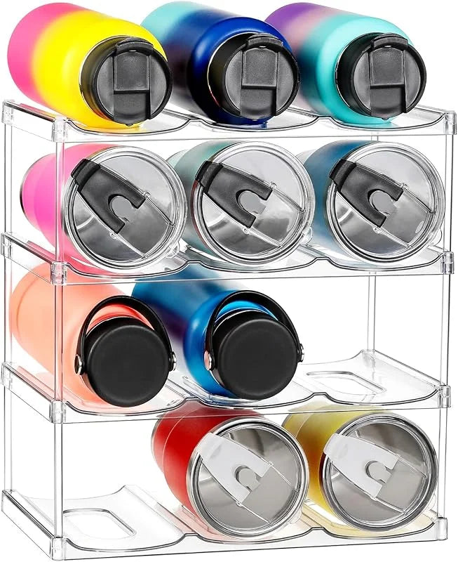 Stackable Water Bottle & Tumbler Organizer Rack — Clear, Modular, Holds Up to 40oz