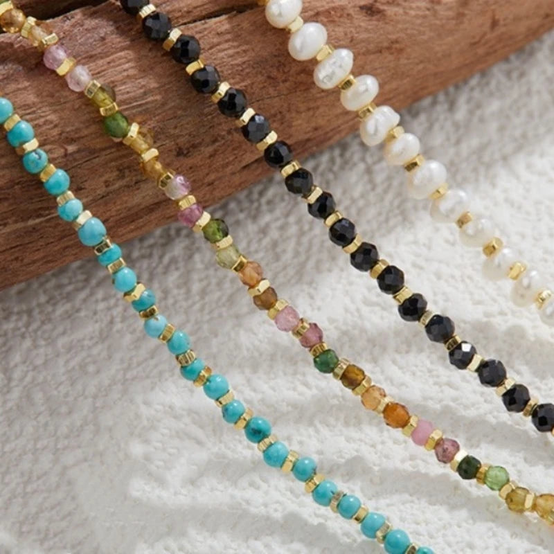 Natural Pearl Turquoise Tourmaline Strand Bracelet