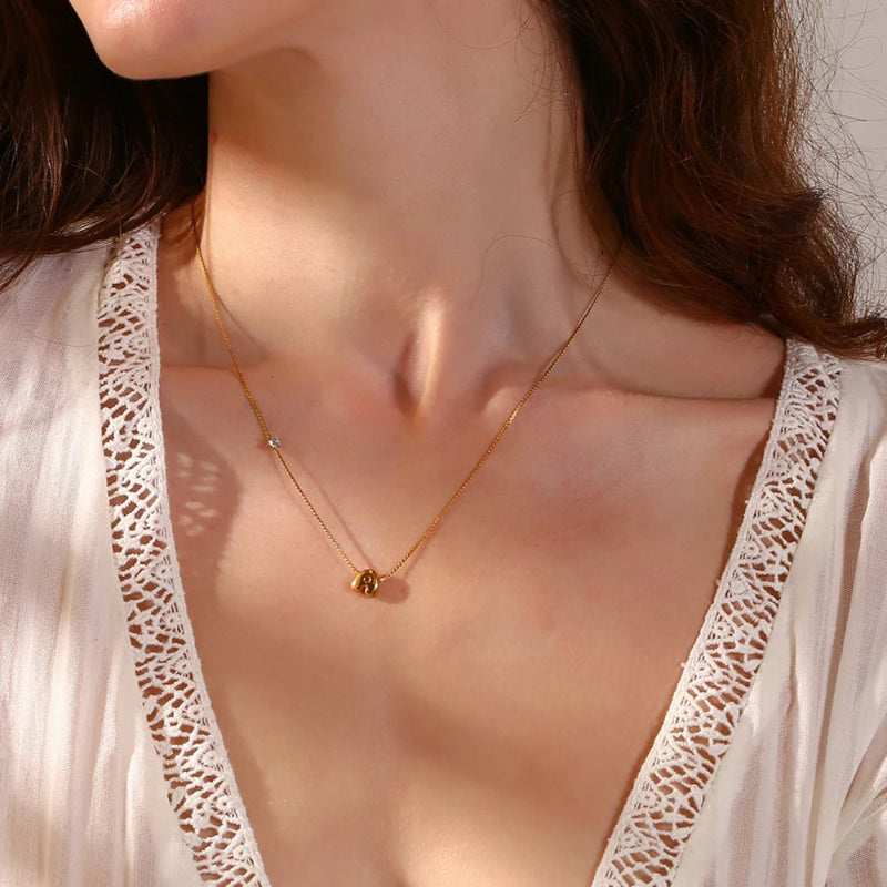 Mini Bubble Up initial With Zircon Necklace