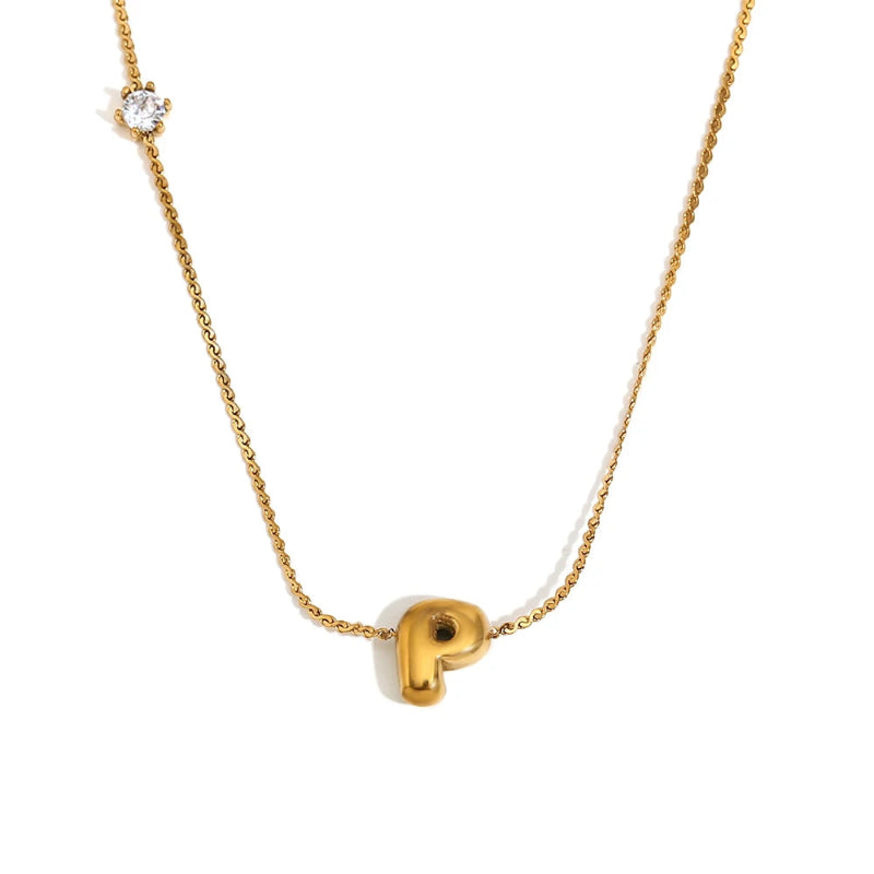 Mini Bubble Up initial With Zircon Necklace