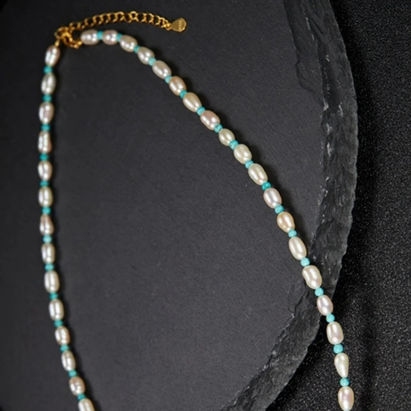 Turquoise Pearl Bead Necklace