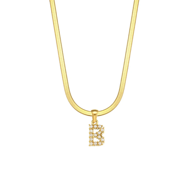 Pearl Herringbone Initial Necklace