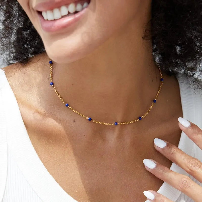 Lapis Lazuli Beaded Station Necklace