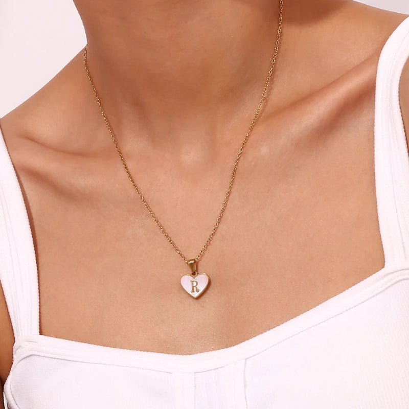 Heart Shell Initial T Necklace