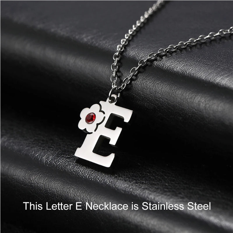 Initial Necklace With Crystal Flower