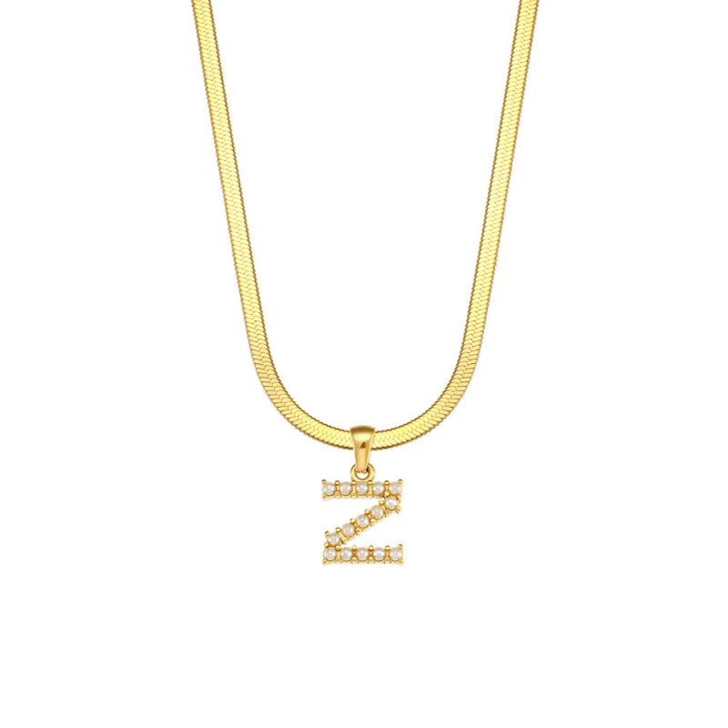 Pearl Herringbone Initial Necklace