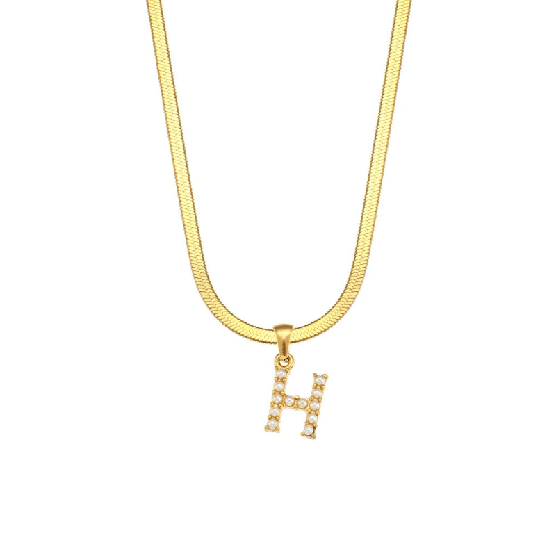 Pearl Herringbone Initial Necklace
