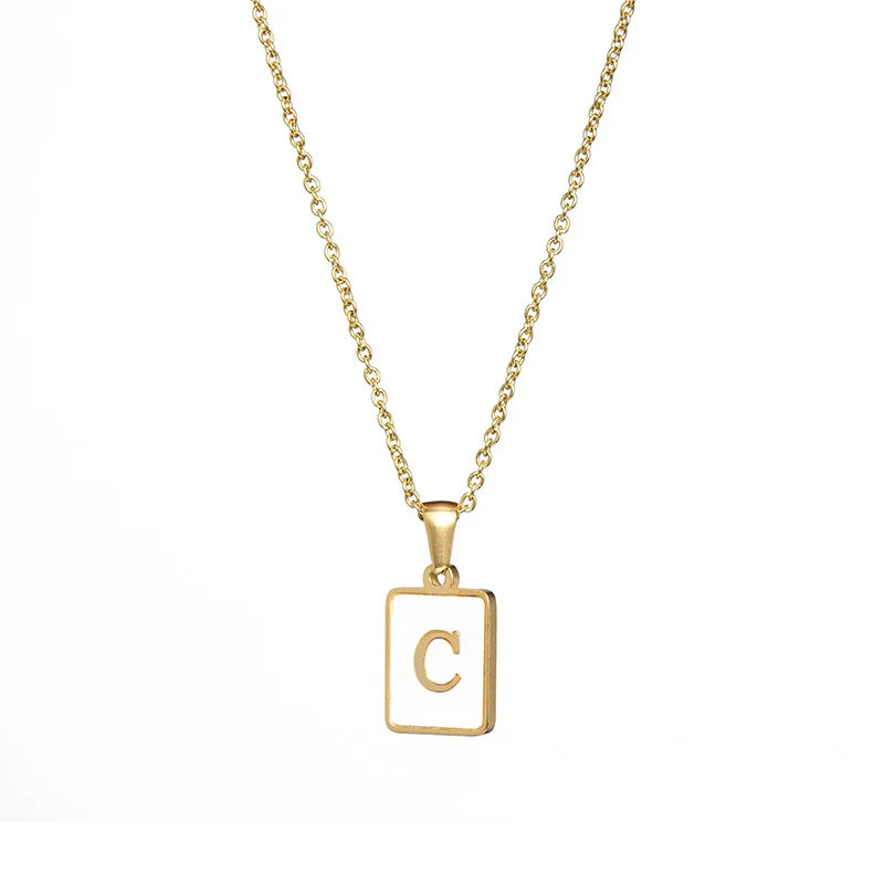 Minimalist Mother of Pearl Initial Necklace