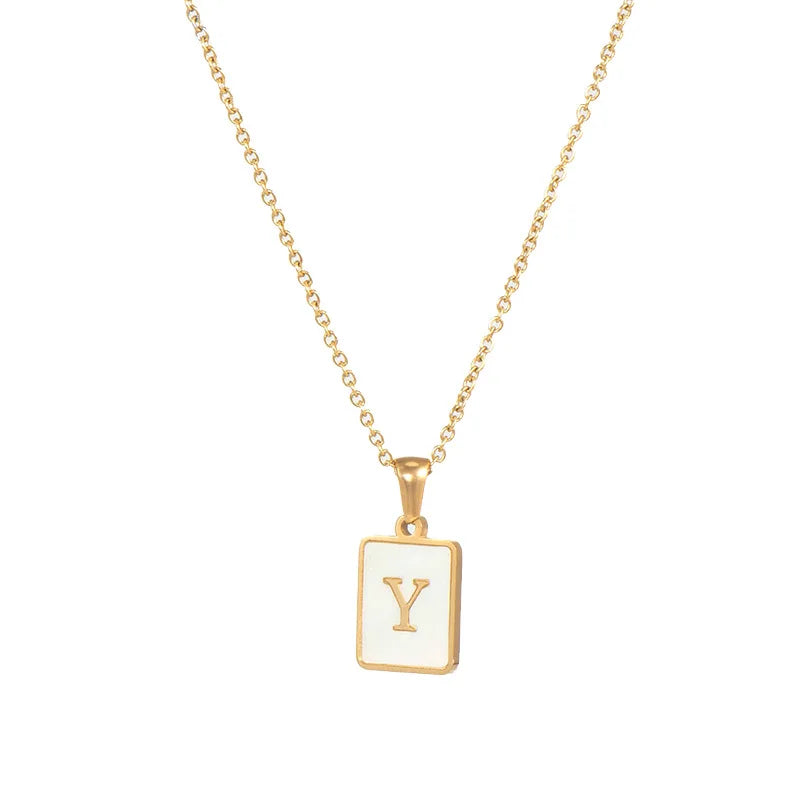 Minimalist Mother of Pearl Initial Necklace