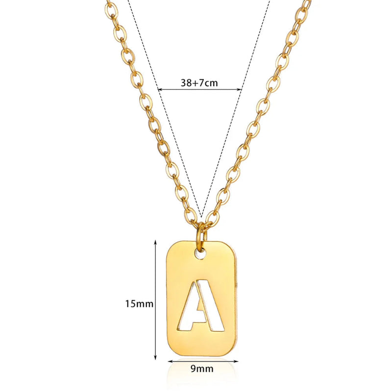 Hollow Rectangle Initial Necklace