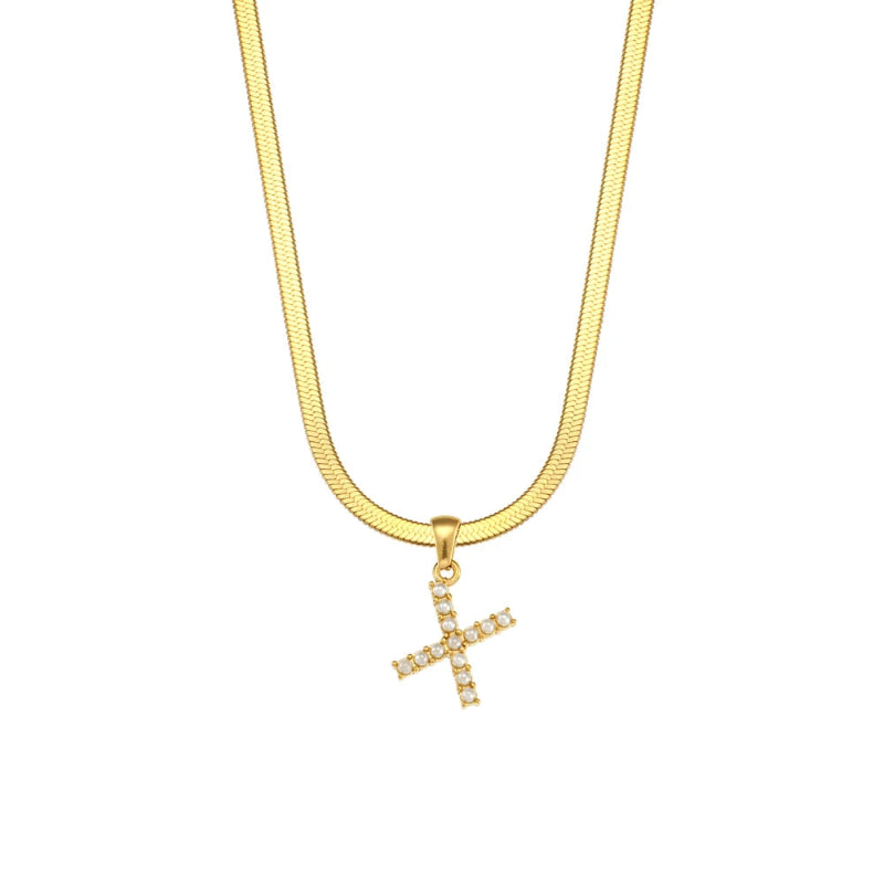 Pearl Herringbone Initial Necklace