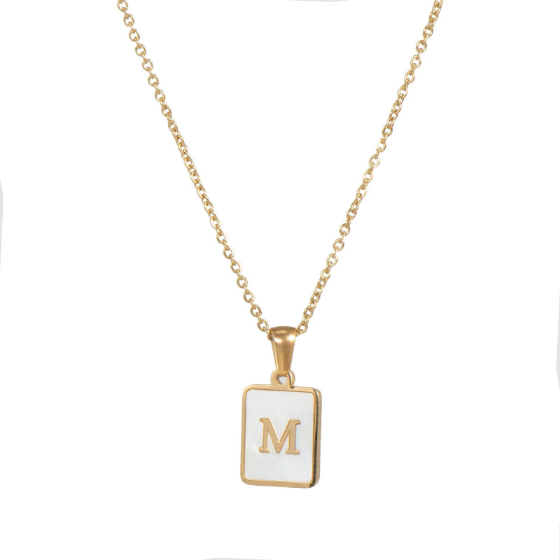 Minimalist Mother of Pearl Initial Necklace
