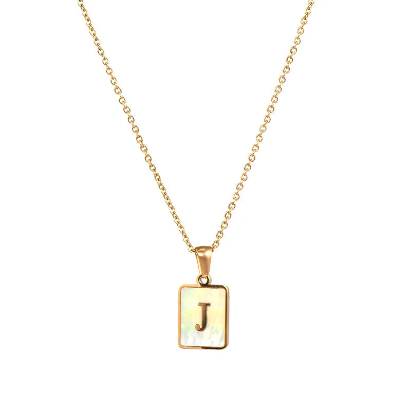 Minimalist Mother of Pearl Initial Necklace