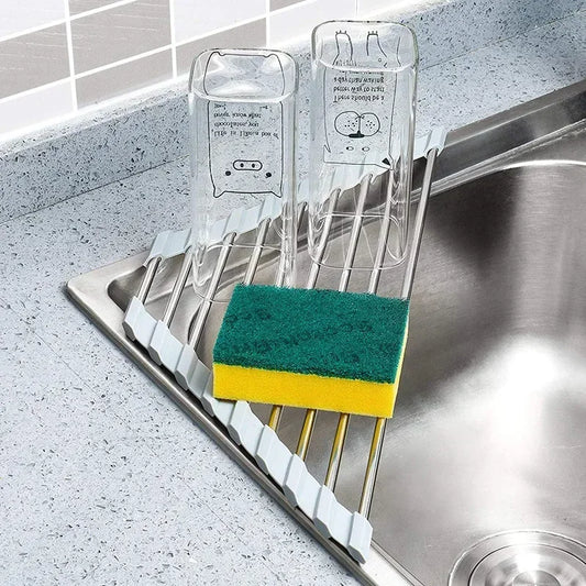 Foldable Triangle Dish Drying Rack | Corner Sink Organizer | Stainless Steel Roll-Up Drainer