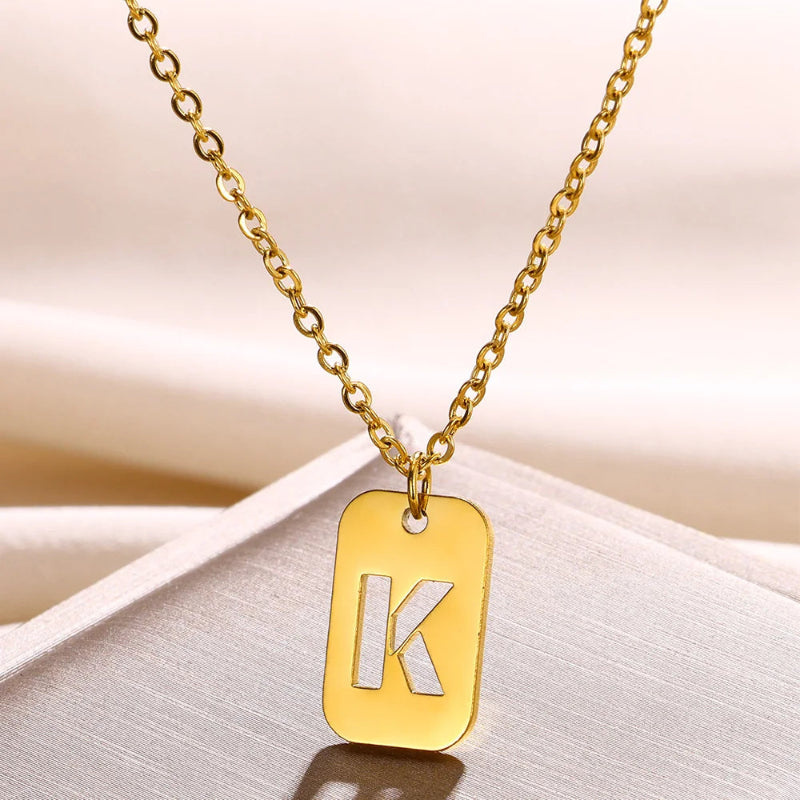 Hollow Rectangle Initial Necklace