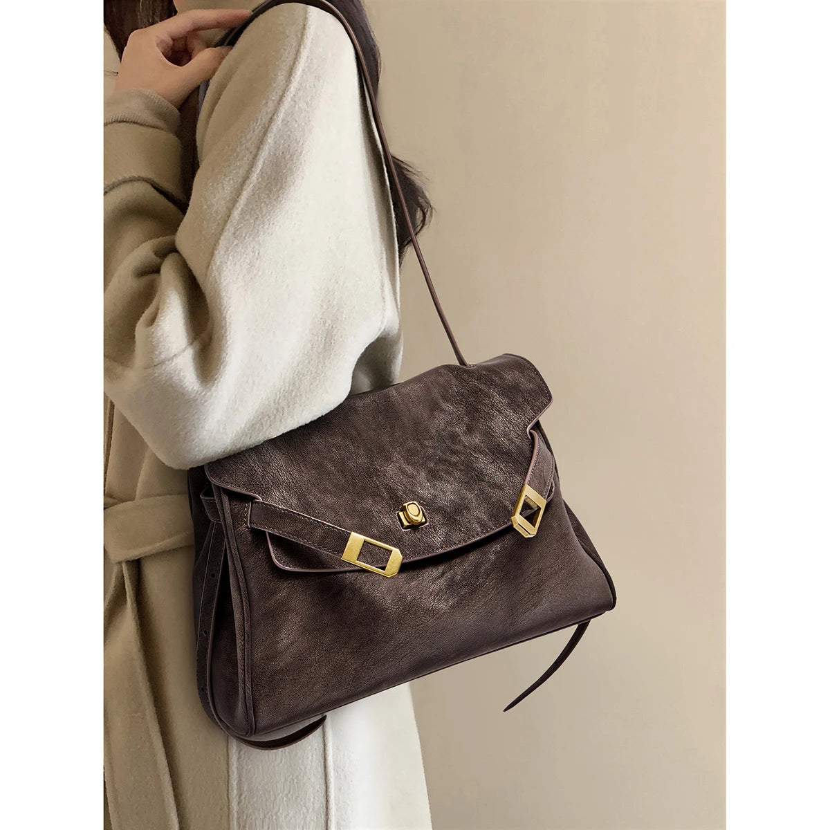 Leather Women Shoulder Bag Tote Bag Large Capacity Retro Handbag