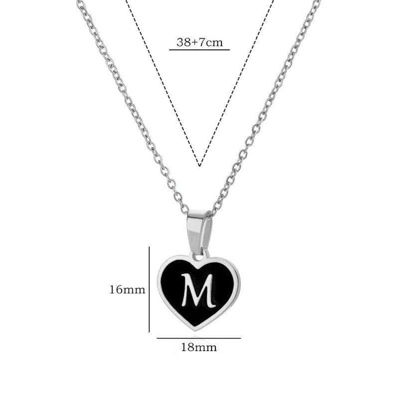 Black Enamel Heartbeat Initial Necklace