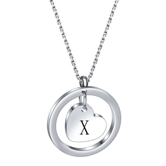 Dangle Heart Initial X Necklace