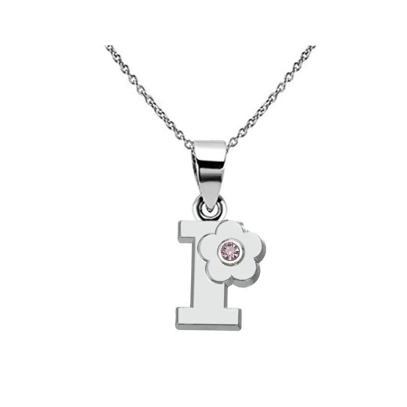 Initial Necklace With Crystal Flower
