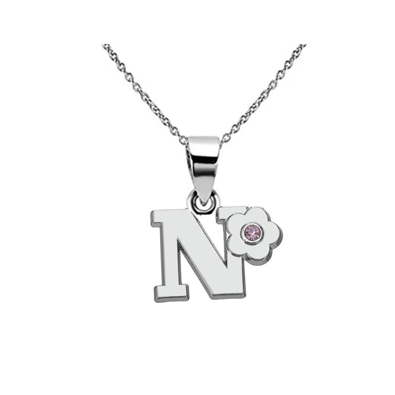 Initial Necklace With Crystal Flower