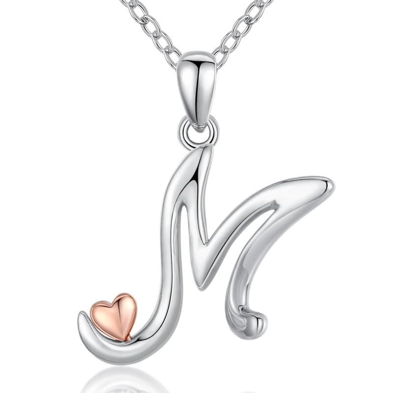 Initial Necklace With Adorable Rose Gold Heart