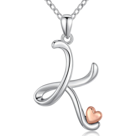 Initial K Necklace With Adorable Rose Gold Heart