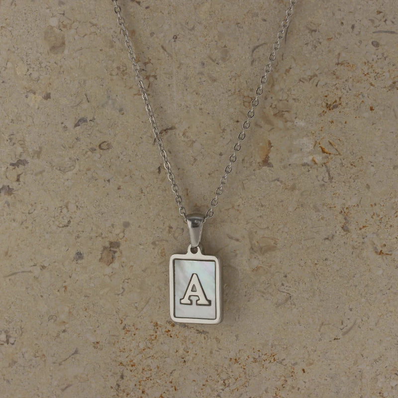 Minimalist Mother of Pearl Initial Necklace