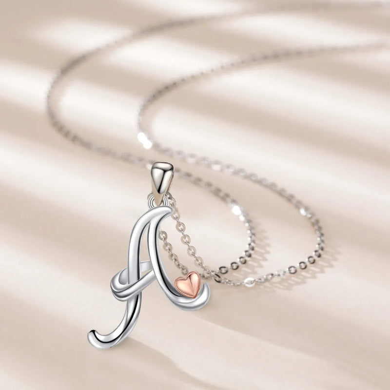 Initial Necklace With Adorable Rose Gold Heart