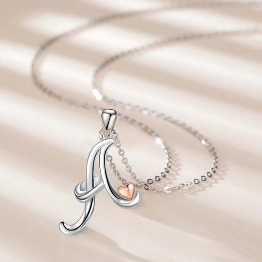 Initial Necklace With Adorable Rose Gold Heart