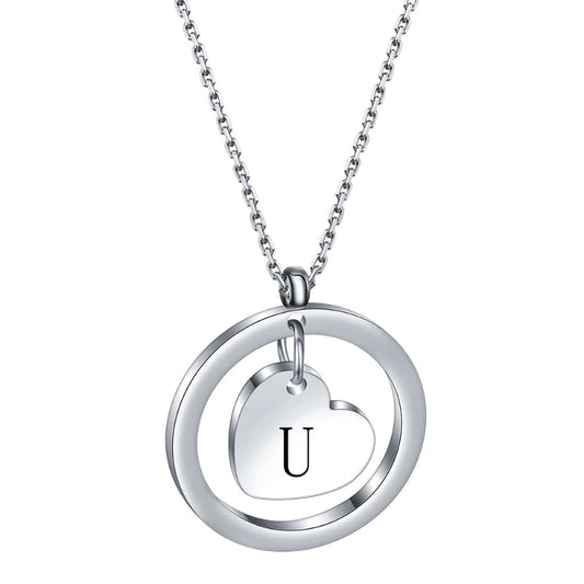 Dangle Heart Initial U Necklace