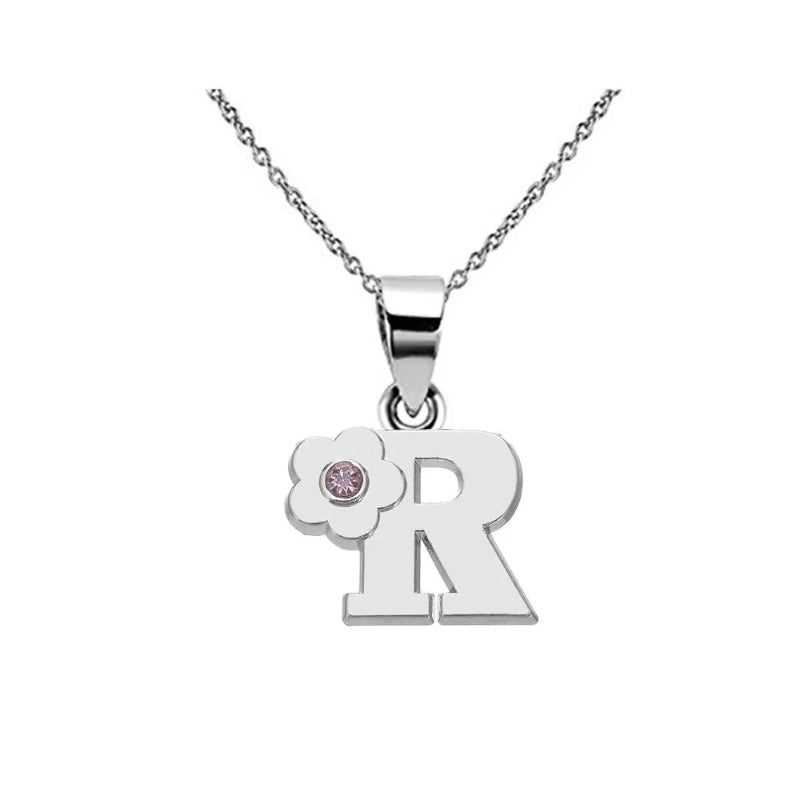 Initial Necklace With Crystal Flower